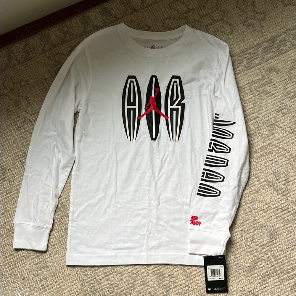 Boys Jordan White Long Sleeve Tee - new but has small mark on the back